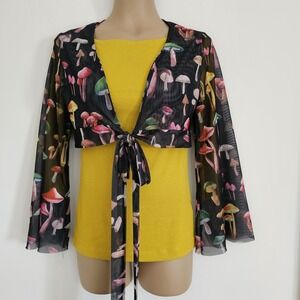 Romwe Sheer Black Mushroom Wrap Crop Top Size S